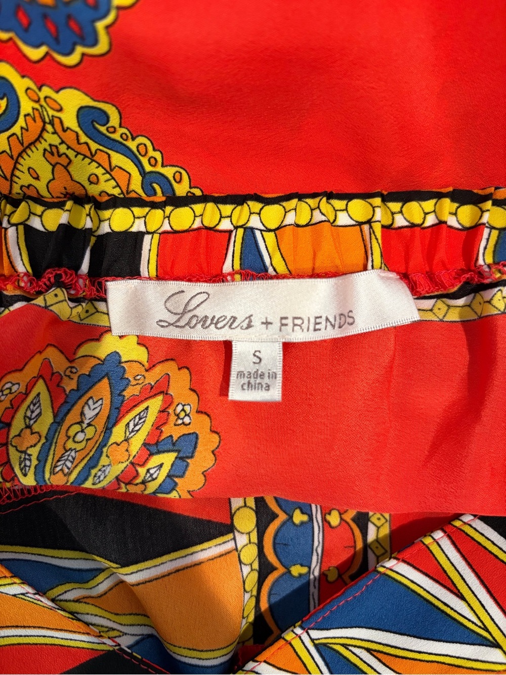 Lovers + Friends Kitty Cat Maxi Dress Scarf Print Orange Red Size Small - Picture 10 of 10